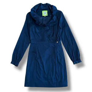 Elizabeth McKay Women’s Navy Ruffle Collar Wrap Dress Size 2‎ Long Sleeve thumbnail 1
