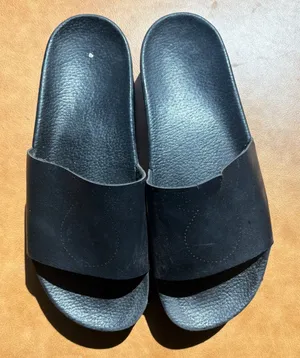 Black Leather Slide Sandals Ribbed Platform Sole Size 8 thumbnail 1