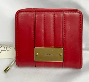 L.A.M.B. Leather Compact Wallet Red Zip Around Gold Logo Plate New NWT thumbnail 1