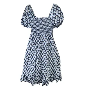 J Crew Smocked Midi Dress Women S Blue White Floral Puff Sleeves Cottage Boho thumbnail 5