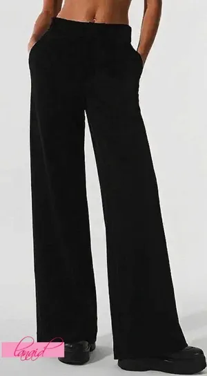 NEW Alo Micro Corduroy Dreamer Wide Leg Trousers Black High-Rise Waist Waisted M thumbnail 1