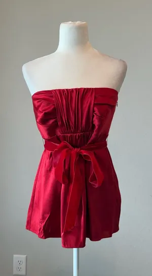 Banana Republic Strapless Red Satin Cocktail Top thumbnail 1