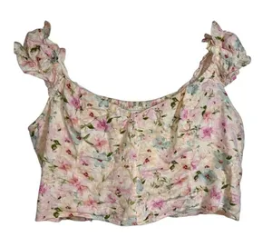 Abercrombie & Fitch White Blue Pink Floral Linen Smocked Crop Tank Top Size XL thumbnail 1