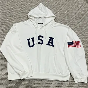 White USA Hoodie with Flag Detail thumbnail 1
