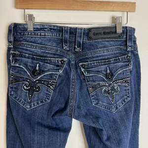 Rock‎ Revival Sara Boot Jeans Womens 29 Blue Dark Wash Embellished Bootcut Flap thumbnail 10