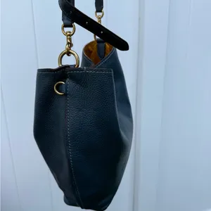 Coach Pebbled Leather Duffle Shoulder Bag 50115 Twist Lock Blue Hobo Crossbody L thumbnail 4