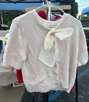 H&M Cream Short Sleeve Button Up Cardigan with Bow thumbnail 1
