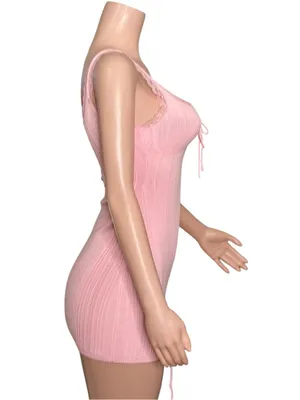 GUIZIO Dainty Lace Knit Mini Dress, Baby Pink, XS thumbnail 6