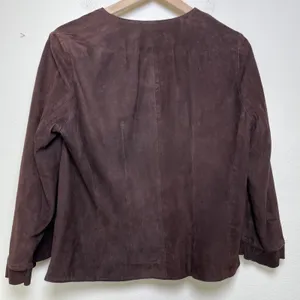 VTG 90s Women Goat Suede Leather Jacket Equestrian‎ Chocolate Brown Western Boho thumbnail 8