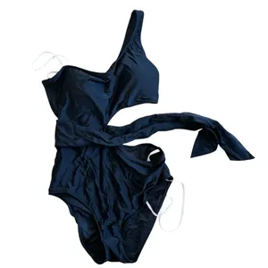 Aerie cut out waist tie one-Shoulder black Swimsuit NEW thumbnail 4