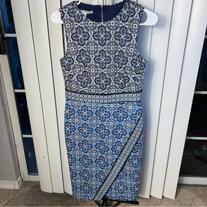MAGGY LONDON sleeveless‎ dress blue and white back zipper size 4 cocktail party thumbnail 2