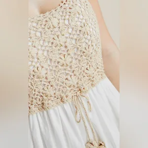 ANTHROPOLOGIE Beckett Crochet Beige Sleeveless Eyelet Midi Dress thumbnail 4