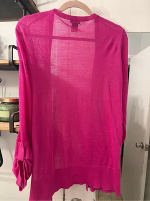Ann Taylor Fuchsia Button-Front Lightweight Cardigan thumbnail 5