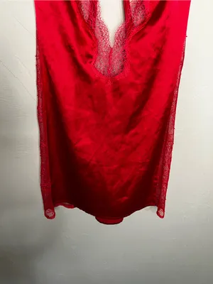 Victoria's Secret Red Satin Lace Chemise Slip Dress & Robe 2 Piece‎ Lingerie Set thumbnail 6