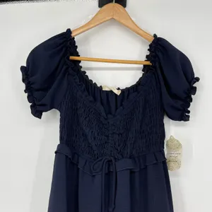 Altar'd State Navy Blue Smocked‎ Puff Sleeve Babydoll Dress Size M Milkmaid NEW thumbnail 4