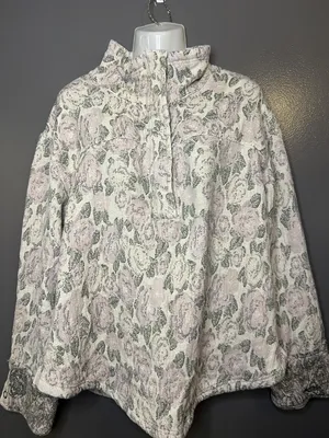 We The Free Sweater Womens Large Pink Floral Henley Pullover Long Sleeve Boho thumbnail 1