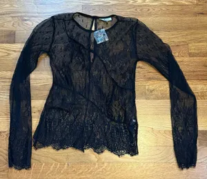 Topshop Women’s 2 Black Lace Sheer Crewneck Layering Long Sleeve Layering Top thumbnail 2
