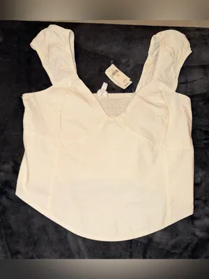 Aerie Cropped Corset Puff Sleeve Smocked Back Top Size Medium New with tag thumbnail 4
