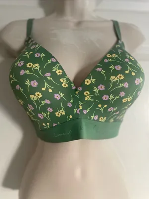 Victoria's Secret Pink Green Floral Wireless Bralette with Purple & Yellow Bloom thumbnail 1