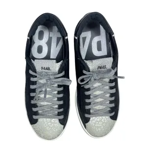 P448 John W sneakers 37 US 7 black silver metallic leopard print lace-up low top thumbnail 2