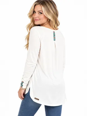 Matilda Jane White Long Sleeve Floral Trim High Low Tunic Top Size S thumbnail 3
