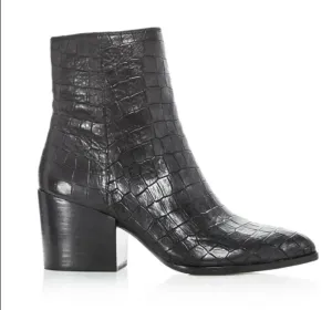 1 state Black Women's Jahmil Croc Embossed Leather High Block Heel Booties thumbnail 1