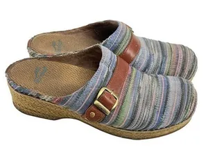 Dansko Women's Espadrille Mule Clog Shoes Multicolor Striped Wedge thumbnail 1
