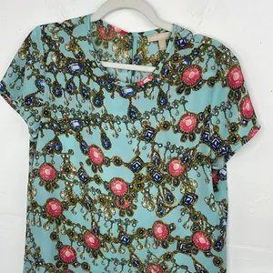 Banana Republic Multicolored Jewel Print Short Sleeve size Medium thumbnail 4