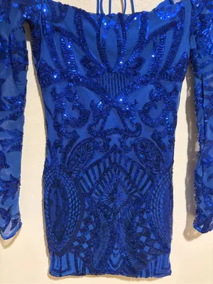 Lucy in the Sky Sequin Square Neck Bodycon Homecoming Dress Royal Blue Small thumbnail 9