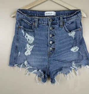 Abercrombie & Fitch Women’s 29/8 Ultra High Rise Mom Short Distressed Denim Blue thumbnail 1