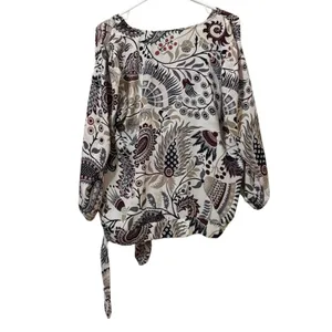 LOFT Outlet Women Size Medium Blouse Paisley Print Tie Bottom Polyester City‎ thumbnail 2