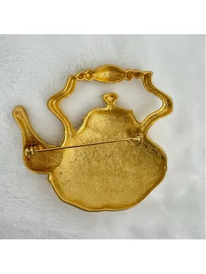 Vintage Teapot Pin Brooch Gold Tone Whimsical Novelty Statement Estate Piece thumbnail 2