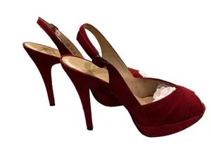 Burgundy Red Pleated Suede Peep Toe Platform Slingback Pumps 8M thumbnail 3