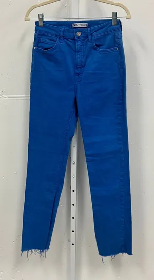 Zara High Waisted‎ Skinny Jeans Cobalt Blue Raw Hem Side Slit Women's Size 4 W26 thumbnail 1