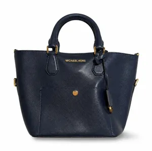 Michael Kors Saffiano Leather Satchel Womens Navy Blue Gold Hardware Handbag thumbnail 1