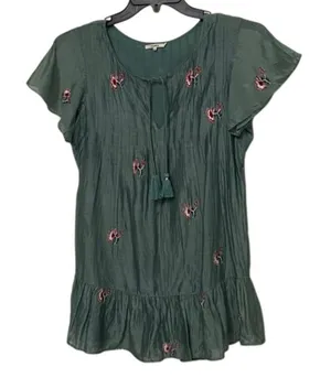Tularosa Carson Caledon Green Silk Cotton Embroidered Tunic Mini Dress XS thumbnail 1