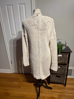 Free People Simply Sienna chunky knit 100% Cotton crochet Cozy Open-Front Cream Cardigan Sweater oversized Sz M versatile cover up coastal breathable open wave loose cable boho coastal thumbnail 3