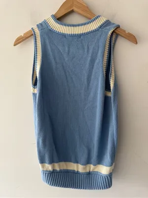 Brandy Melville Blue and White Varsity‎ Stripe Knit Sweater Vest thumbnail 3
