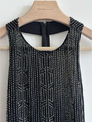 Alice + Olivia Black Beaded Mesh T-Back Tank Top Blouse Size Small thumbnail 2