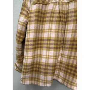 Aerie Womens Shacket Shirt Jacket Small Yellow Pink Plaid Flannel Sherpa Lined thumbnail 5