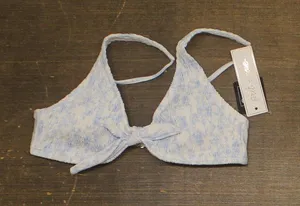 Salt + Cove Juniors Smocked Tie-Front Bikini Swim Top Cornflower Blue M thumbnail 1