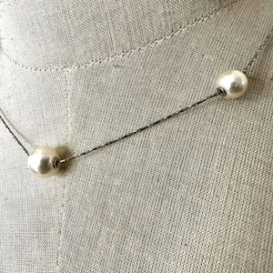 Silver tone faux pearl dainty necklace thumbnail 5