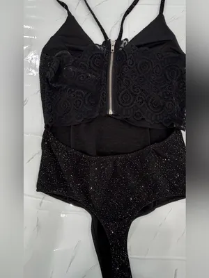 Rue21 Black Glitter Lace-Trim One-Piece Bodysuit thumbnail 2