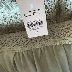 LOFT Olive Green Ruffle Lace Neck Top NWT Small thumbnail 6