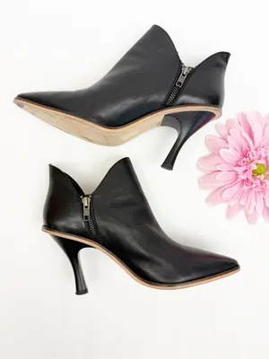 Free People Shiloh Heeled Ankle Boots Booties Black Leather thumbnail 4