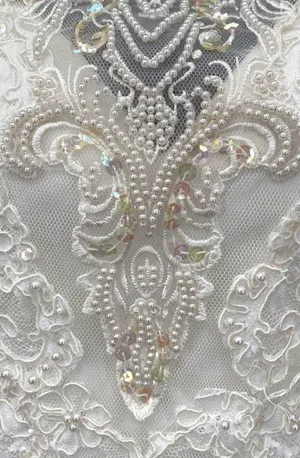 Vintage 80s ILGWU Sequin Pearl Lace Wedding Dress Off-Shoulder Drop Waist Train⁠ thumbnail 2