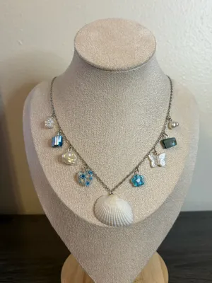 Handmade Silver Blue/Pearl Beachy Charm Necklace thumbnail 1