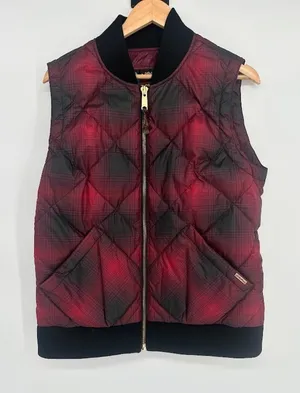 Eddie Bauer Womens Retro 1936 Skyliner Red Plaid 80% Down‎ Puffer Zip Vest Large thumbnail 1