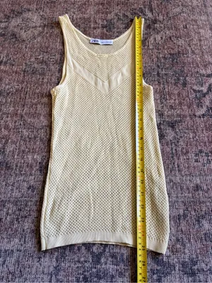 Zara Light Yellow Mesh Tank Top - Size M thumbnail 6