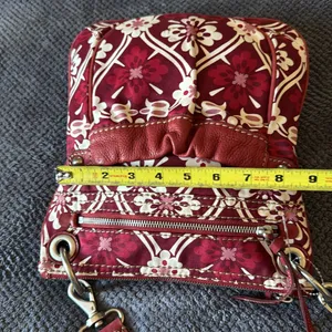 Fossil‎ Red Floral Canvas Leather Trim Crossbody Bag Small Messenger Purse thumbnail 9